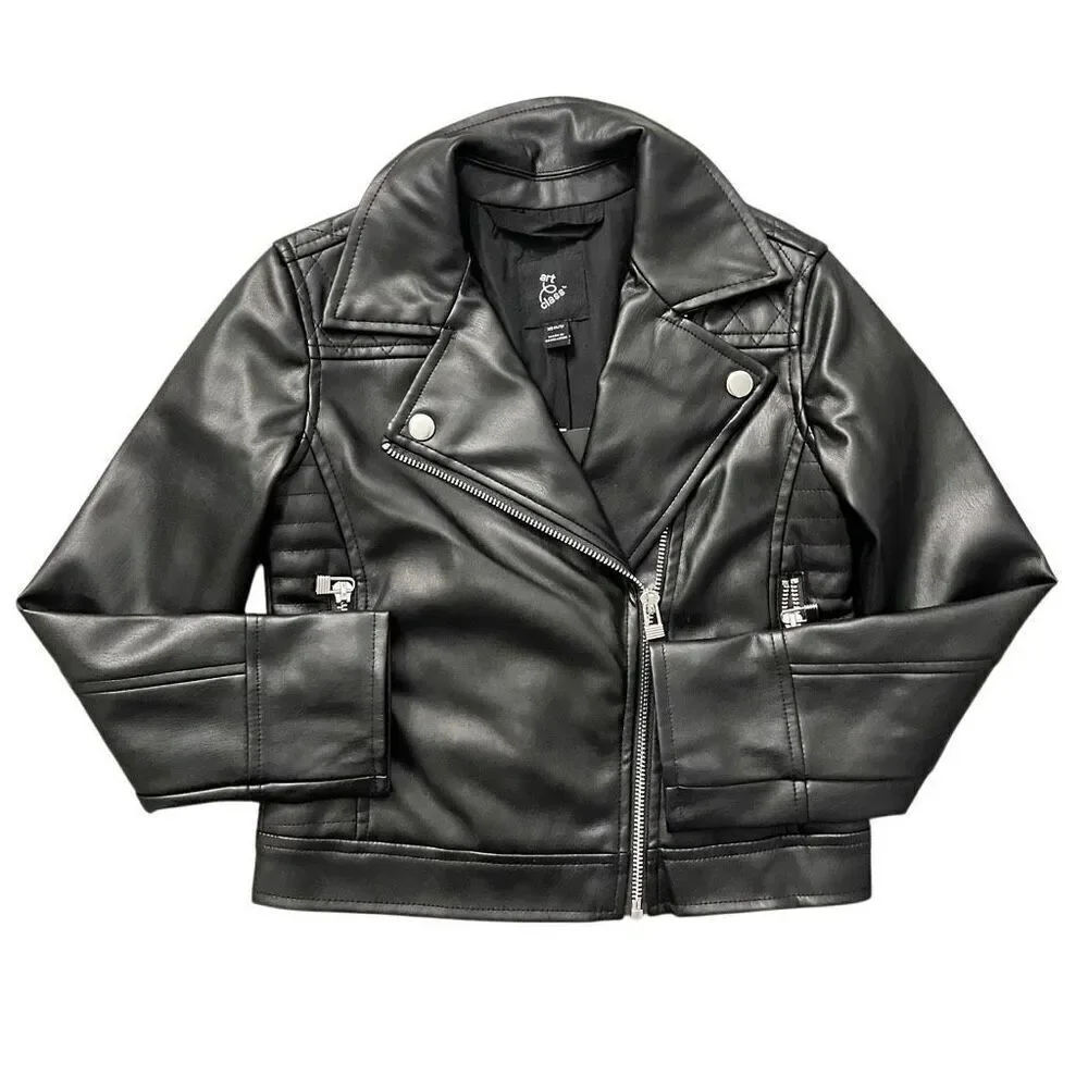 Art Class Girl’s Black Quilted Faux Leather Full Zip Moto Jacket Extra